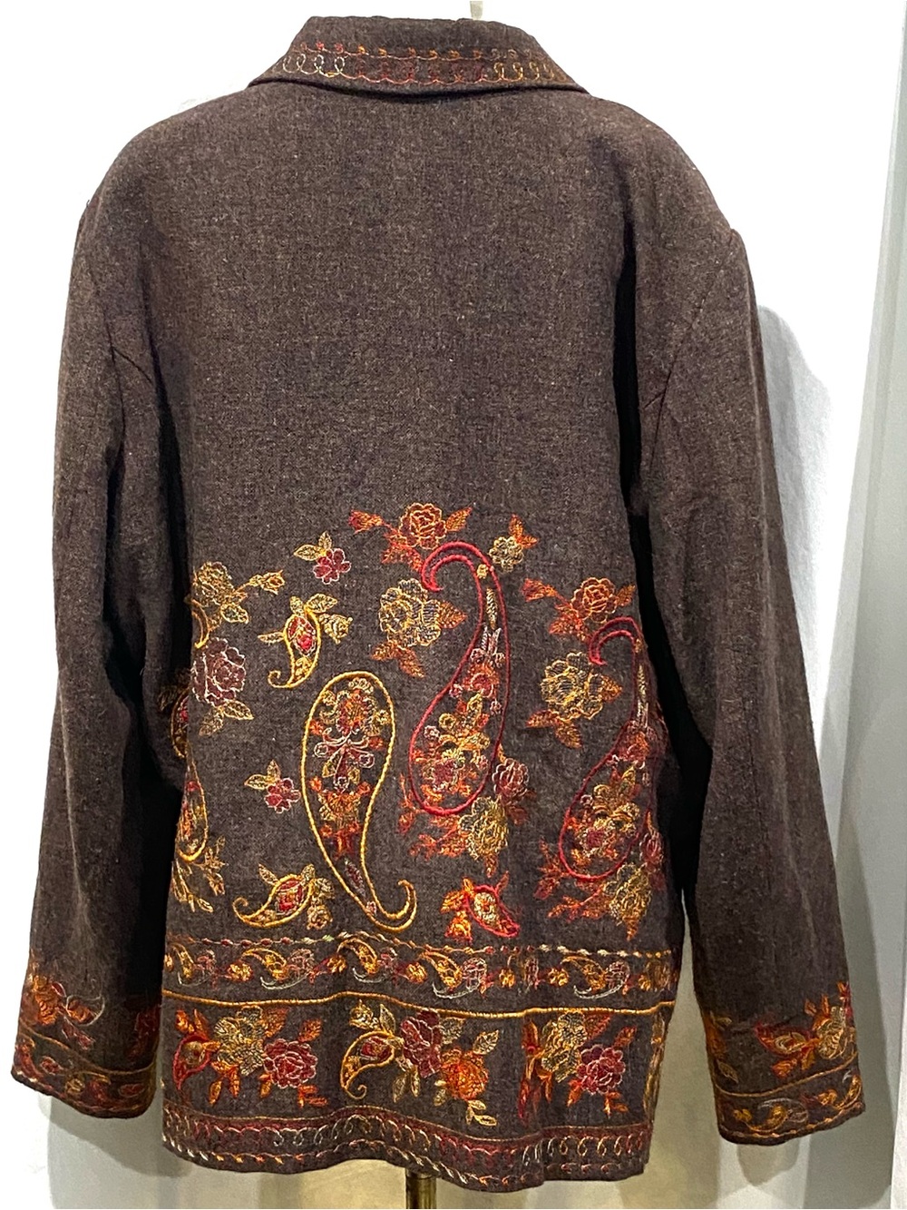 Coldwater Creek Brown Wool-Blend Colorful Embroidered Paisley Blazer Jacket 2X - Picture 3 of 13